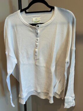 AERIE - Offline by Aerie long sleeve waffle henley top, white, size Large